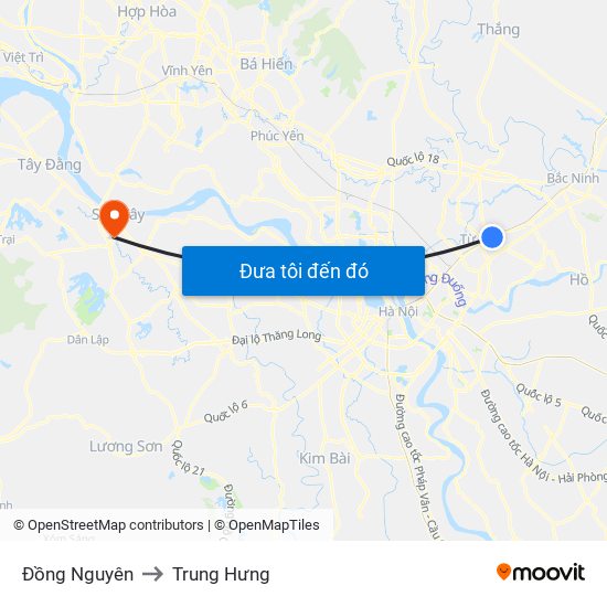 Đồng Nguyên to Trung Hưng map