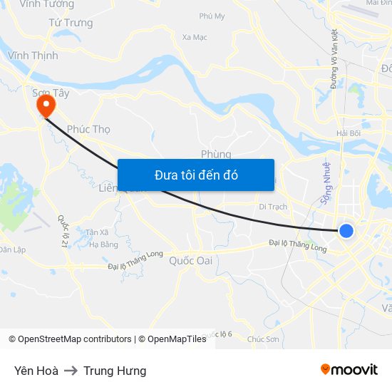 Yên Hoà to Trung Hưng map