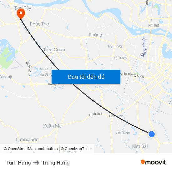 Tam Hưng to Trung Hưng map