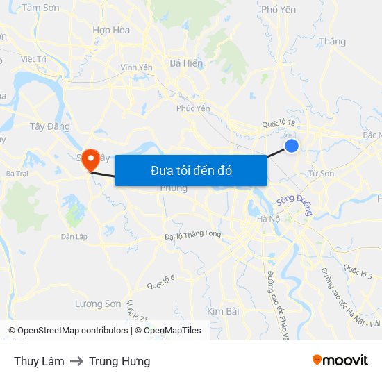 Thuỵ Lâm to Trung Hưng map