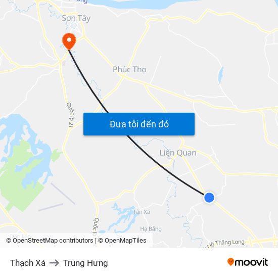 Thạch Xá to Trung Hưng map