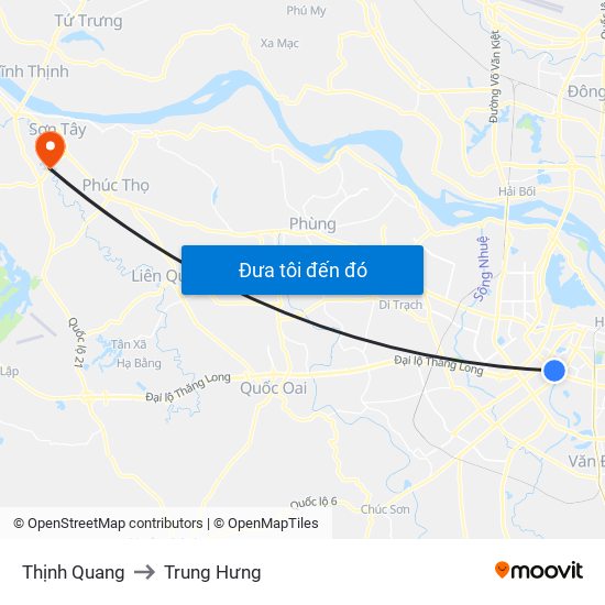 Thịnh Quang to Trung Hưng map