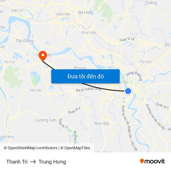 Thanh Trì to Trung Hưng map