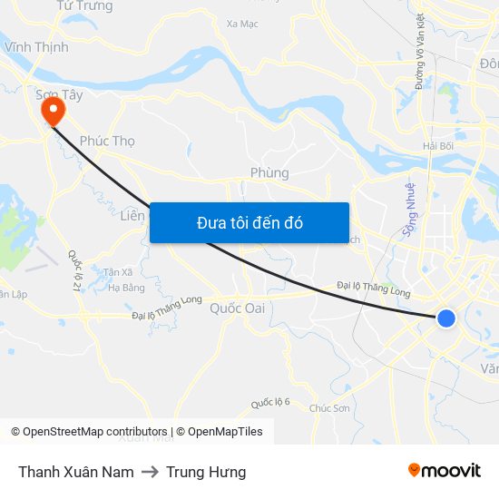 Thanh Xuân Nam to Trung Hưng map