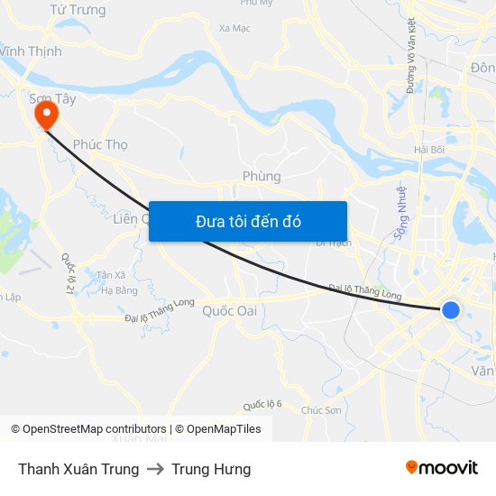 Thanh Xuân Trung to Trung Hưng map
