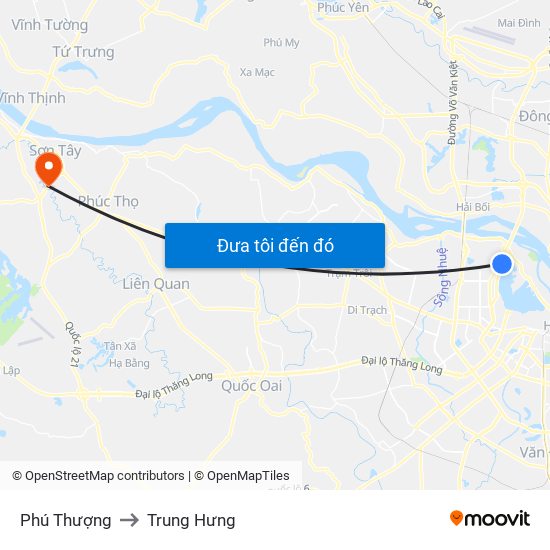 Phú Thượng to Trung Hưng map