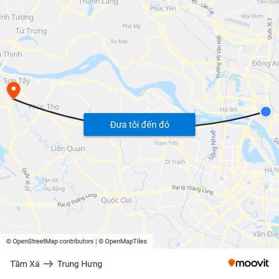 Tầm Xá to Trung Hưng map