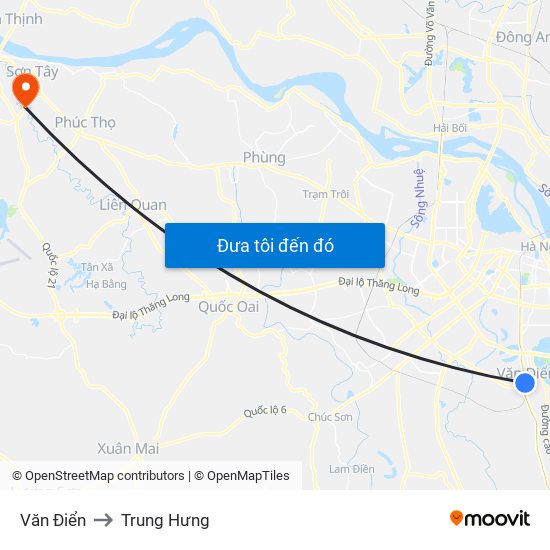 Văn Điển to Trung Hưng map