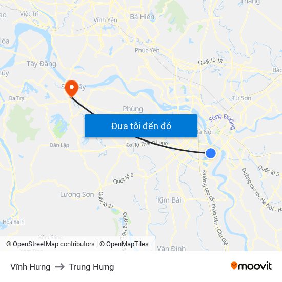 Vĩnh Hưng to Trung Hưng map