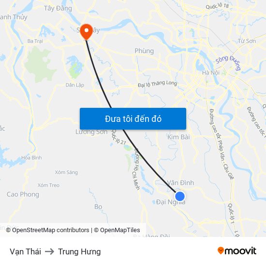 Vạn Thái to Trung Hưng map
