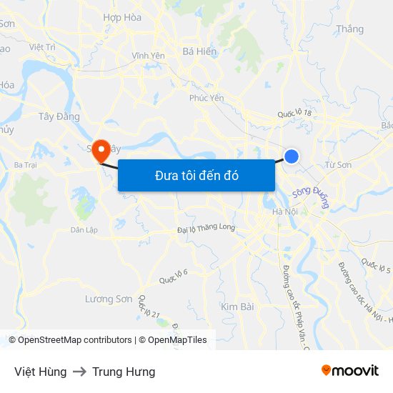 Việt Hùng to Trung Hưng map