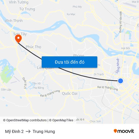 Mỹ Đình 2 to Trung Hưng map