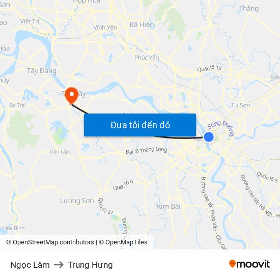 Ngọc Lâm to Trung Hưng map