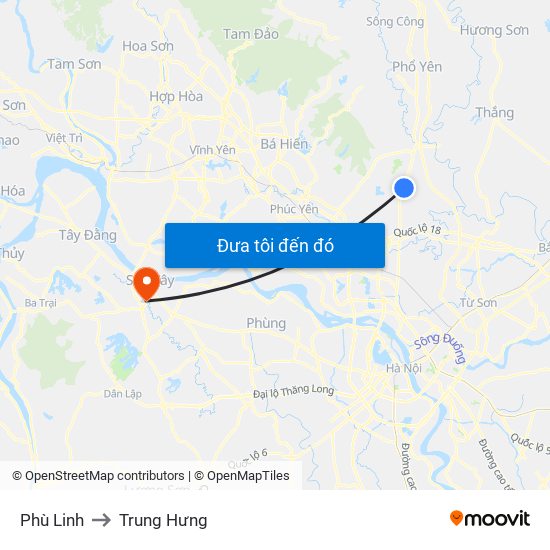 Phù Linh to Trung Hưng map