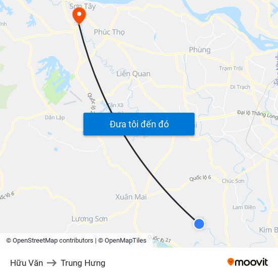 Hữu Văn to Trung Hưng map