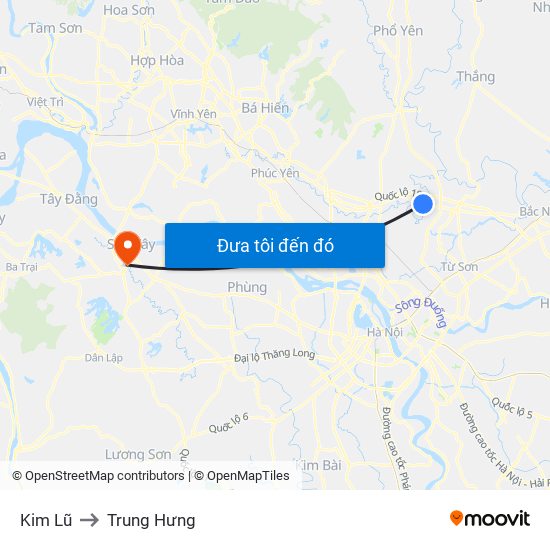 Kim Lũ to Trung Hưng map