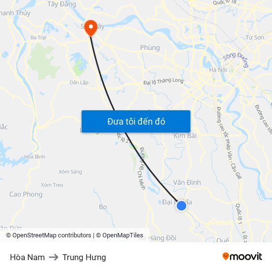 Hòa Nam to Trung Hưng map