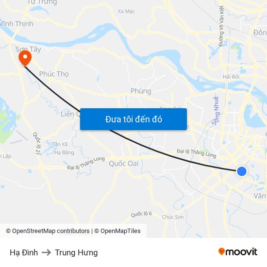 Hạ Đình to Trung Hưng map