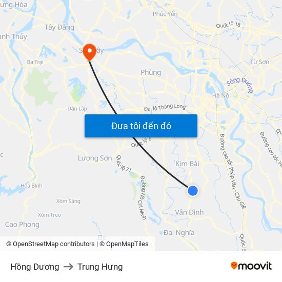 Hồng Dương to Trung Hưng map