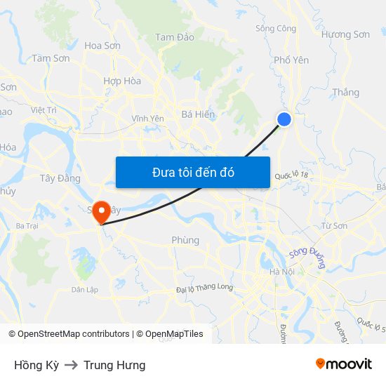 Hồng Kỳ to Trung Hưng map