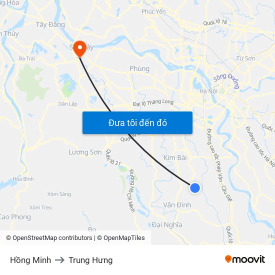 Hồng Minh to Trung Hưng map