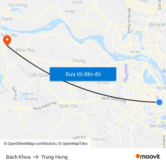 Bách Khoa to Trung Hưng map