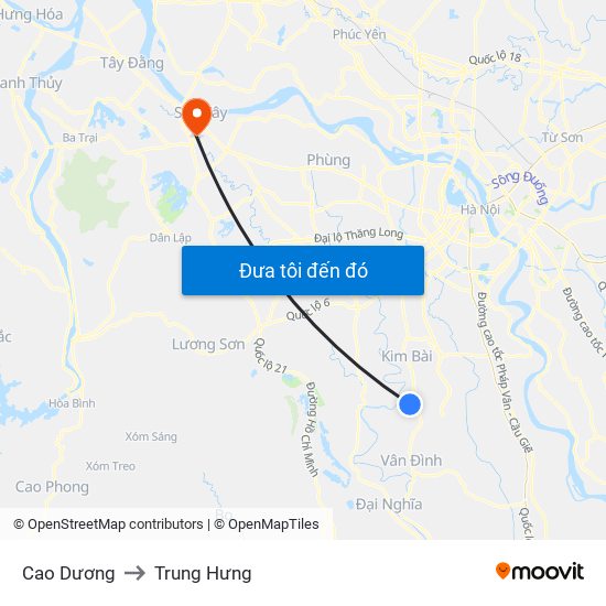 Cao Dương to Trung Hưng map
