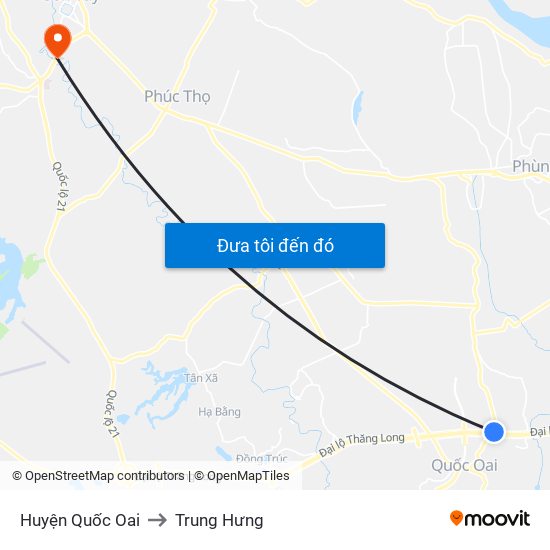 Huyện Quốc Oai to Trung Hưng map