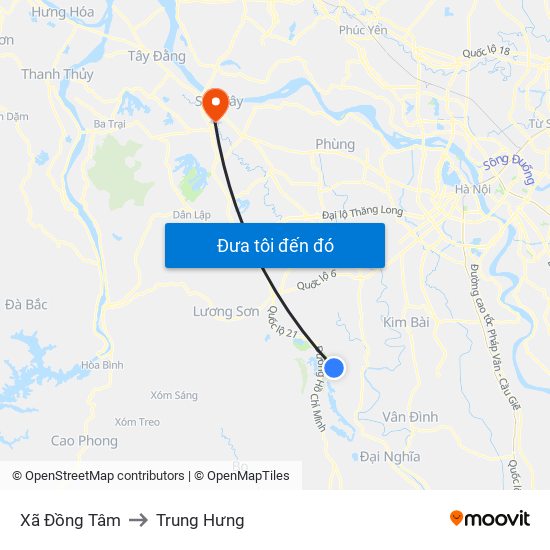 Xã Đồng Tâm to Trung Hưng map