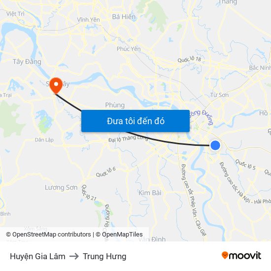 Huyện Gia Lâm to Trung Hưng map