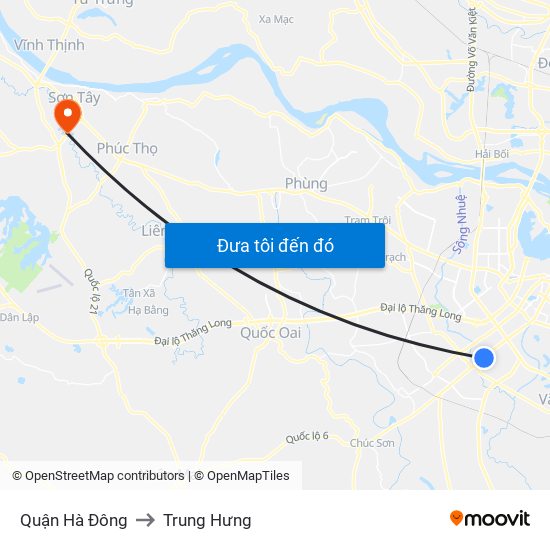 Quận Hà Đông to Trung Hưng map