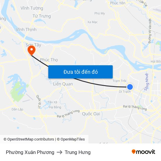 Phường Xuân Phương to Trung Hưng map