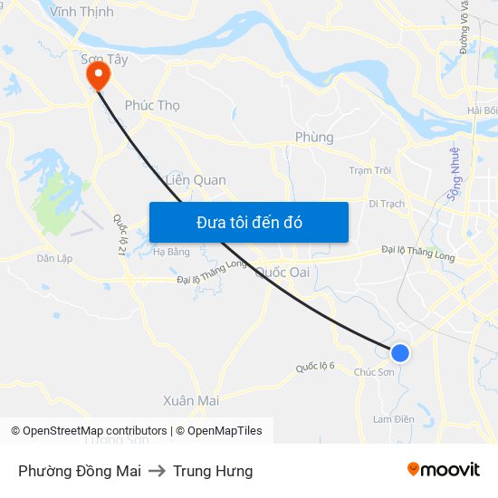 Phường Đồng Mai to Trung Hưng map