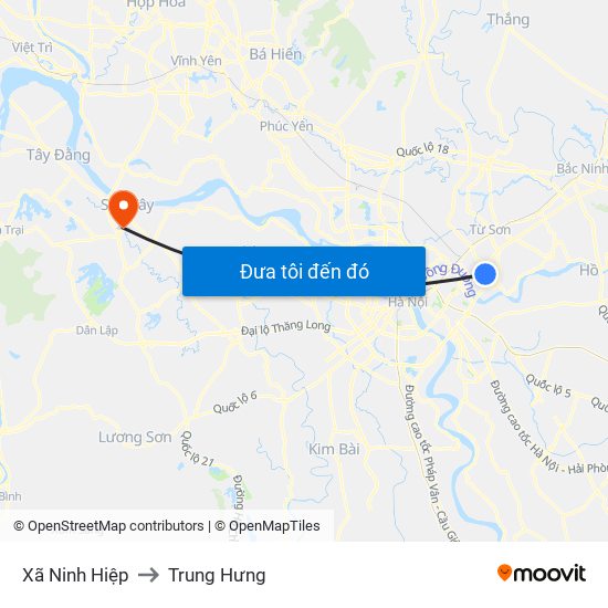Xã Ninh Hiệp to Trung Hưng map
