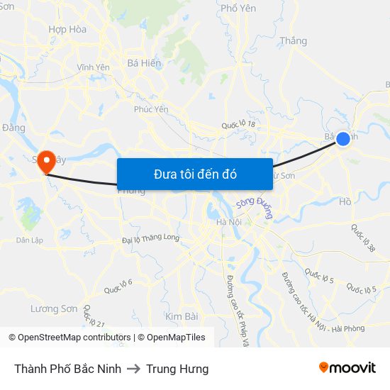 Thành Phố Bắc Ninh to Trung Hưng map