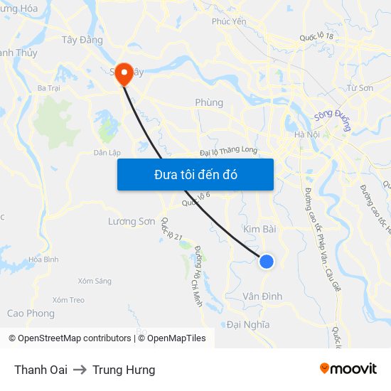 Thanh Oai to Trung Hưng map