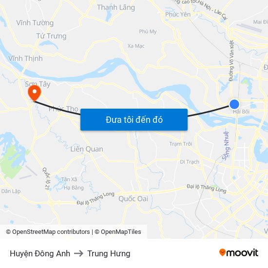 Huyện Đông Anh to Trung Hưng map