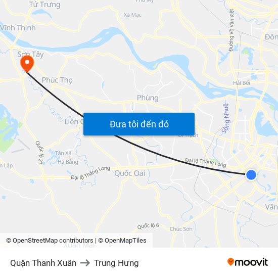 Quận Thanh Xuân to Trung Hưng map