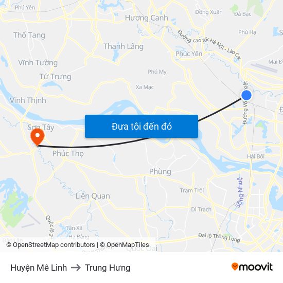 Huyện Mê Linh to Trung Hưng map