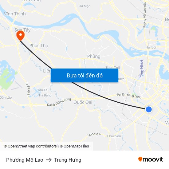 Phường Mộ Lao to Trung Hưng map