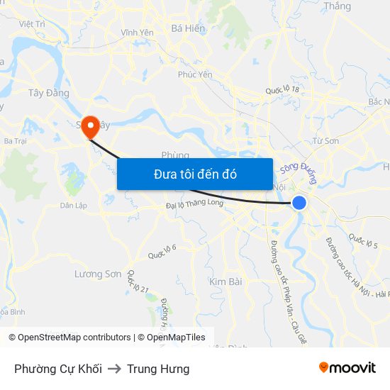 Phường Cự Khối to Trung Hưng map