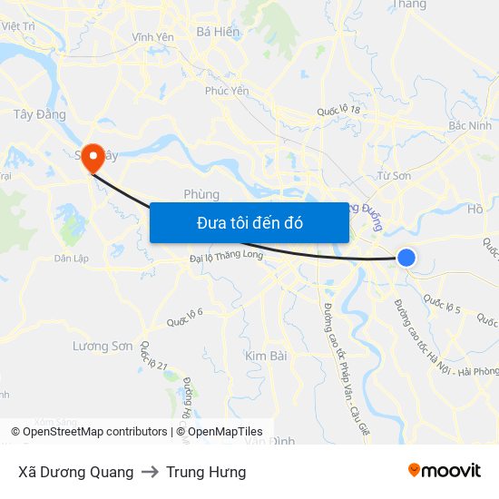 Xã Dương Quang to Trung Hưng map