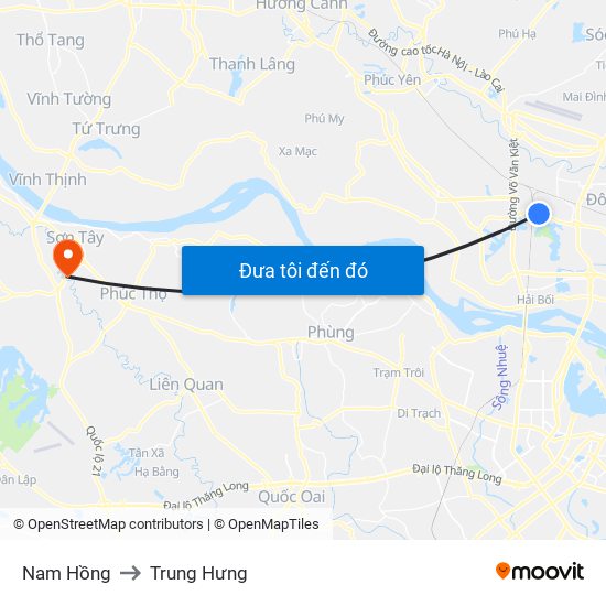 Nam Hồng to Trung Hưng map