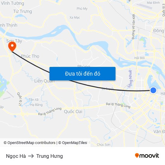 Ngọc Hà to Trung Hưng map