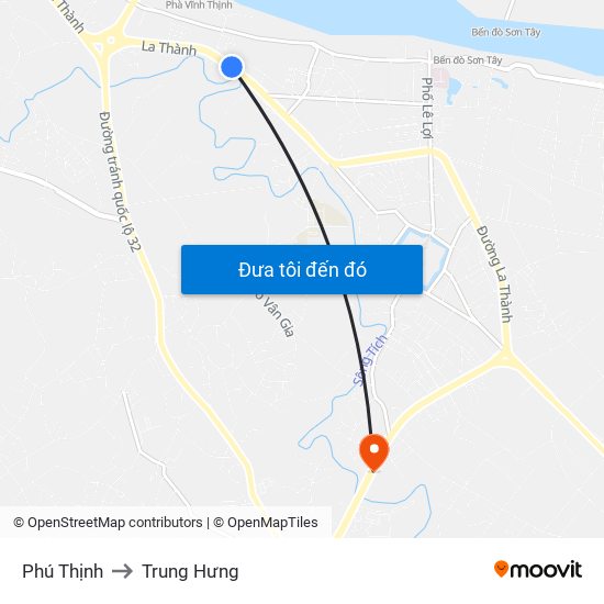 Phú Thịnh to Trung Hưng map
