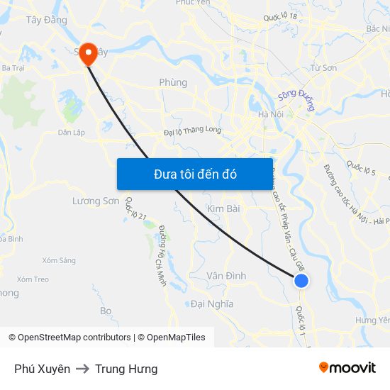 Phú Xuyên to Trung Hưng map