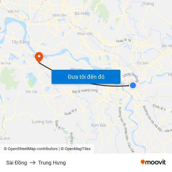 Sài Đồng to Trung Hưng map