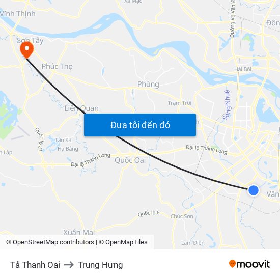 Tả Thanh Oai to Trung Hưng map