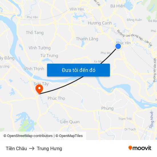 Tiền Châu to Trung Hưng map