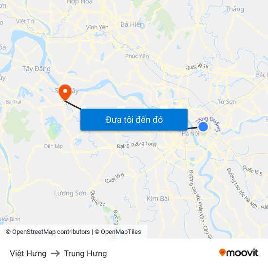 Việt Hưng to Trung Hưng map
